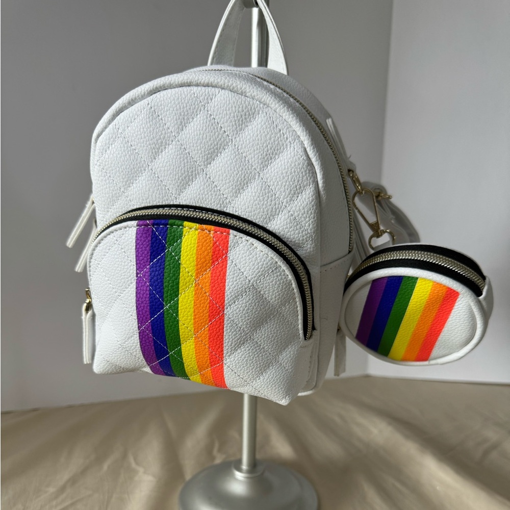 backpack purse 2 zippered compartments detachable coin purse NWT rainbow decor